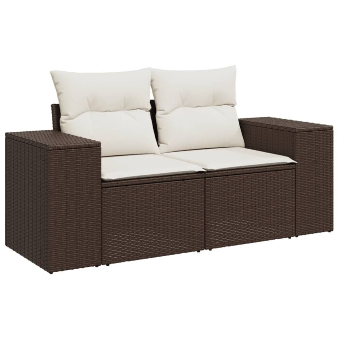Salon de jardin avec coussins 3 pcs marron résine tressée – Image 4