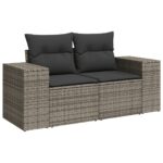 Salon de jardin 4 pcs avec coussins gris résine tressée – Image 3