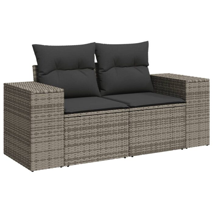 Salon de jardin 4 pcs avec coussins gris résine tressée – Image 3