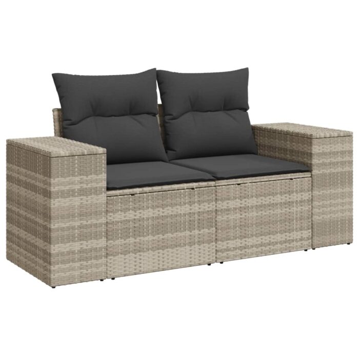 Salon de jardin 4 pcs avec coussins gris clair résine tressée – Image 4