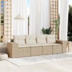 Salon de jardin avec coussins 4 pcs beige résine tressée