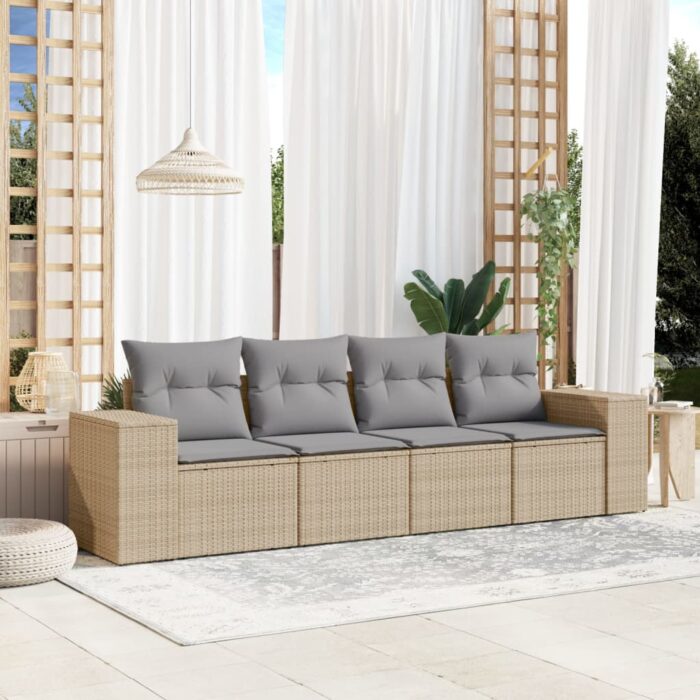 Salon de jardin avec coussins 4 pcs beige résine tressée – Image 1