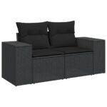 Salon de jardin 5 pcs avec coussins noir résine tressée – Image 2