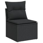 Salon de jardin 5 pcs avec coussins noir résine tressée – Image 3