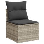Salon de jardin 5 pcs avec coussins gris clair résine tressée – Image 4