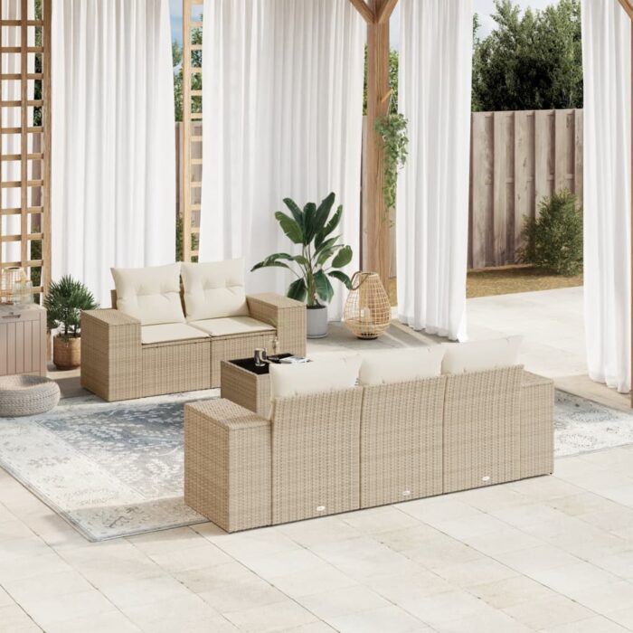 Salon de jardin avec coussins 6 pcs beige résine tressée – Image 1
