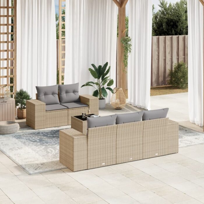 Salon de jardin avec coussins 6 pcs beige résine tressée – Image 1