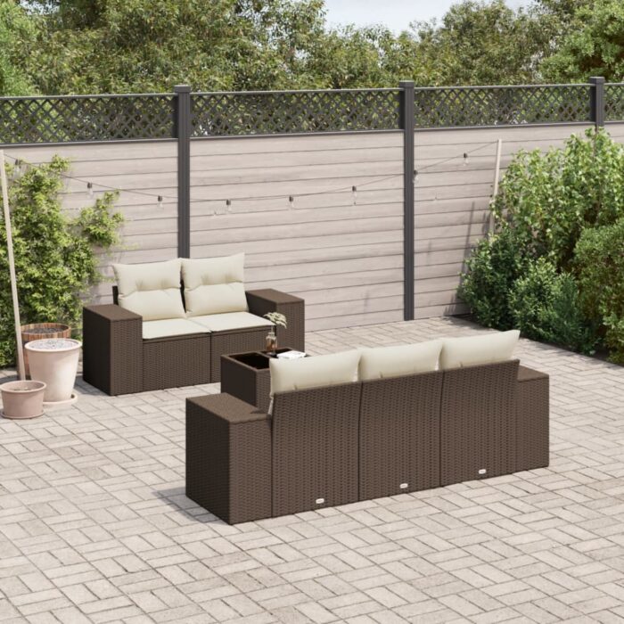 Salon de jardin avec coussins 6 pcs marron résine tressée – Image 1