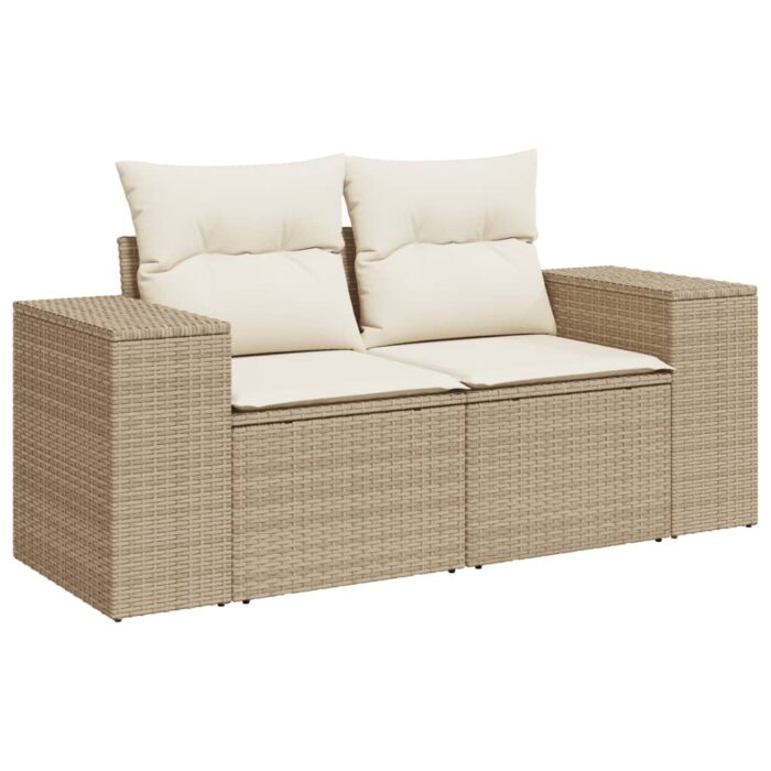 Salon de jardin avec coussins 7 pcs beige résine tressée – Image 2