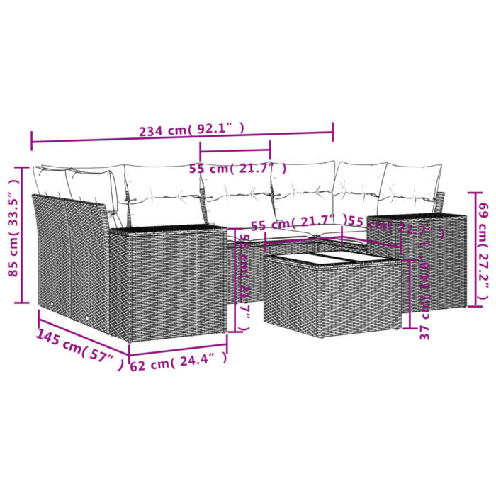Salon de jardin avec coussins 7 pcs gris résine tressée – Image 6