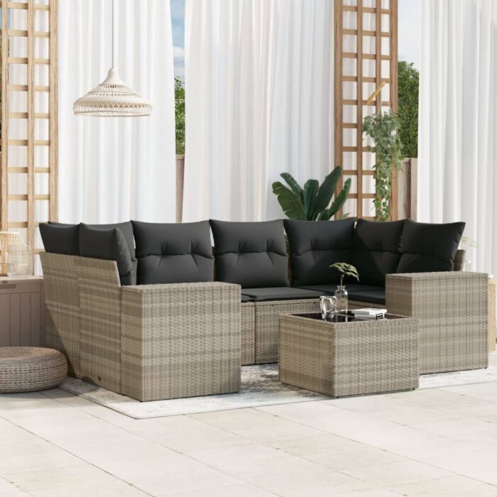 Salon de jardin avec coussins 7 pcs gris clair résine tressée – Image 1