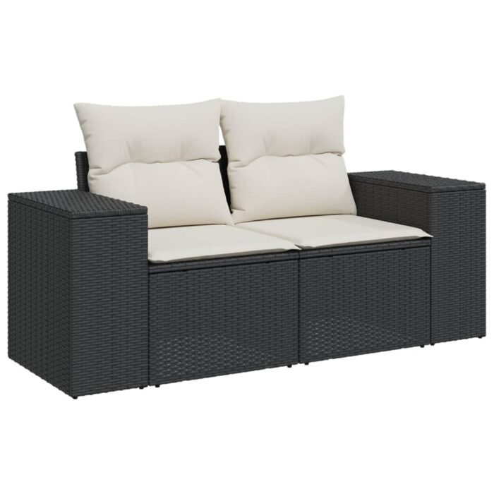 Salon de jardin 8 pcs avec coussins noir résine tressée – Image 2