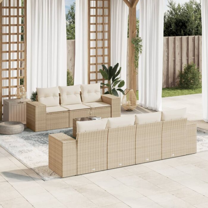 Salon de jardin avec coussins 8 pcs beige résine tressée – Image 1