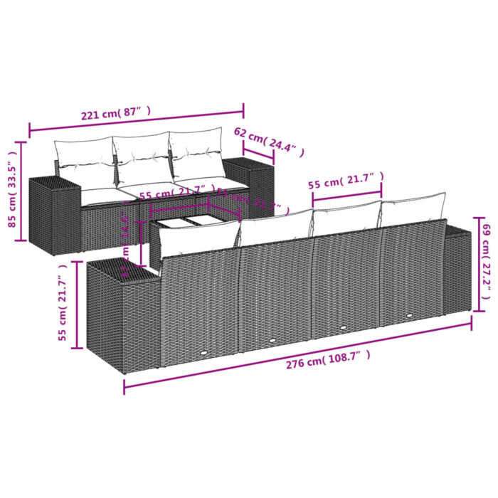 Salon de jardin avec coussins 8 pcs beige résine tressée – Image 5
