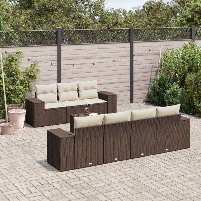 Salon de jardin 8 pcs avec coussins marron résine tressée – Image 1