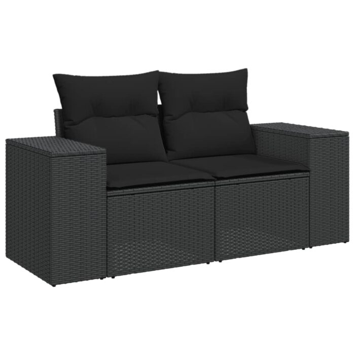 Salon de jardin 8 pcs avec coussins noir résine tressée – Image 2