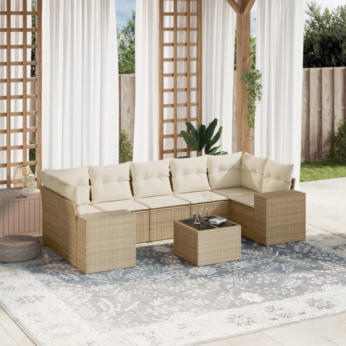 Salon de jardin avec coussins 8 pcs beige résine tressée – Image 1