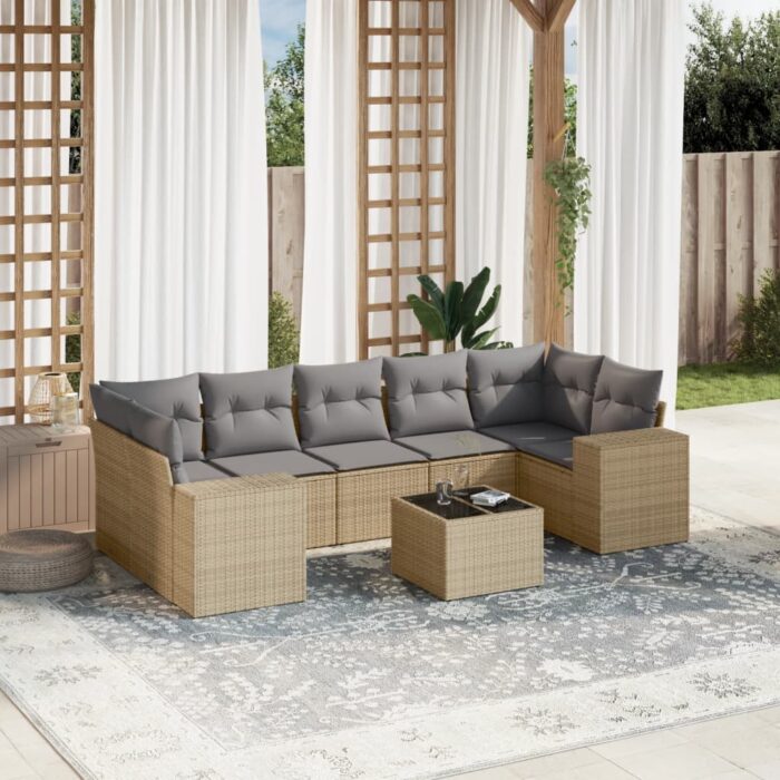 Salon de jardin avec coussins 8 pcs beige résine tressée – Image 1