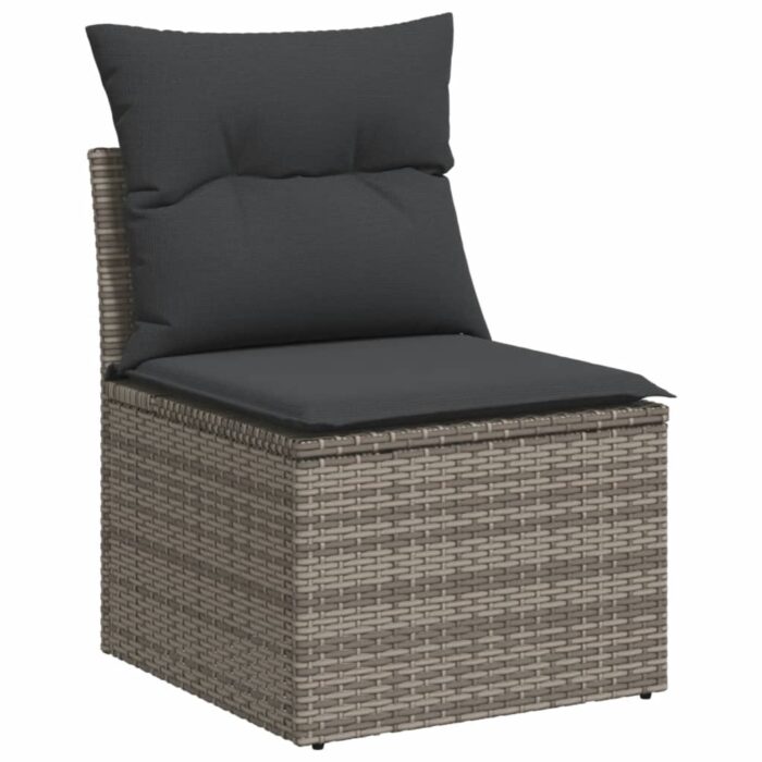 Salon de jardin 8 pcs avec coussins gris résine tressée – Image 4