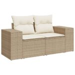 Salon de jardin avec coussins 9 pcs beige résine tressée – Image 2