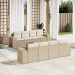 Salon de jardin avec coussins 9 pcs beige résine tressée