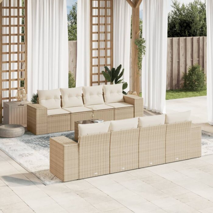 Salon de jardin avec coussins 9 pcs beige résine tressée – Image 1