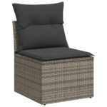 Salon de jardin 9 pcs avec coussins gris résine tressée – Image 2