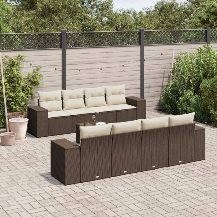 Salon de jardin avec coussins 9 pcs marron résine tressée – Image 1