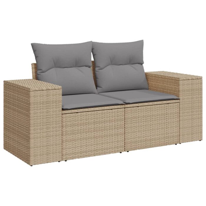 Salon de jardin avec coussins 9 pcs beige résine tressée – Image 3