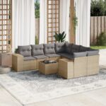 Salon de jardin avec coussins 9 pcs beige résine tressée