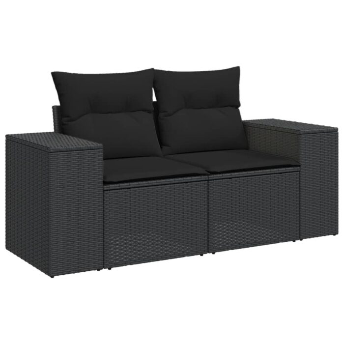 Salon de jardin 4 pcs avec coussins noir résine tressée – Image 3