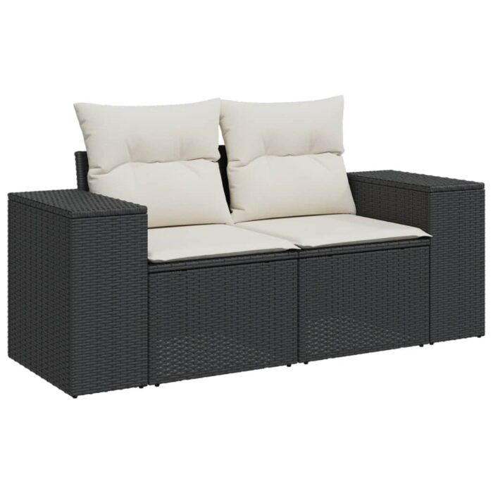 Salon de jardin 4 pcs avec coussins noir résine tressée – Image 2