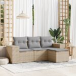 Salon de jardin avec coussins 4 pcs beige résine tressée
