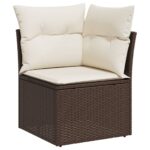 Salon de jardin 4 pcs avec coussins marron résine tressée – Image 2