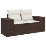 Salon de jardin 4 pcs avec coussins marron résine tressée – Image 4