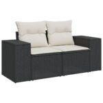 Salon de jardin 5 pcs avec coussins noir résine tressée – Image 3