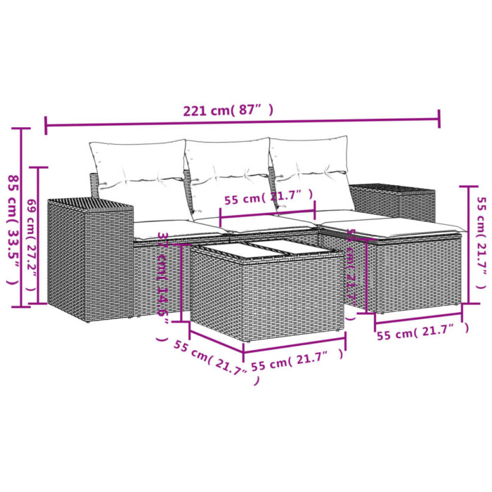 VXL8721012948297_g_en_hd_6.jpg Salon de jardin avec coussins 5 pcs beige résine tressée – Image 6
