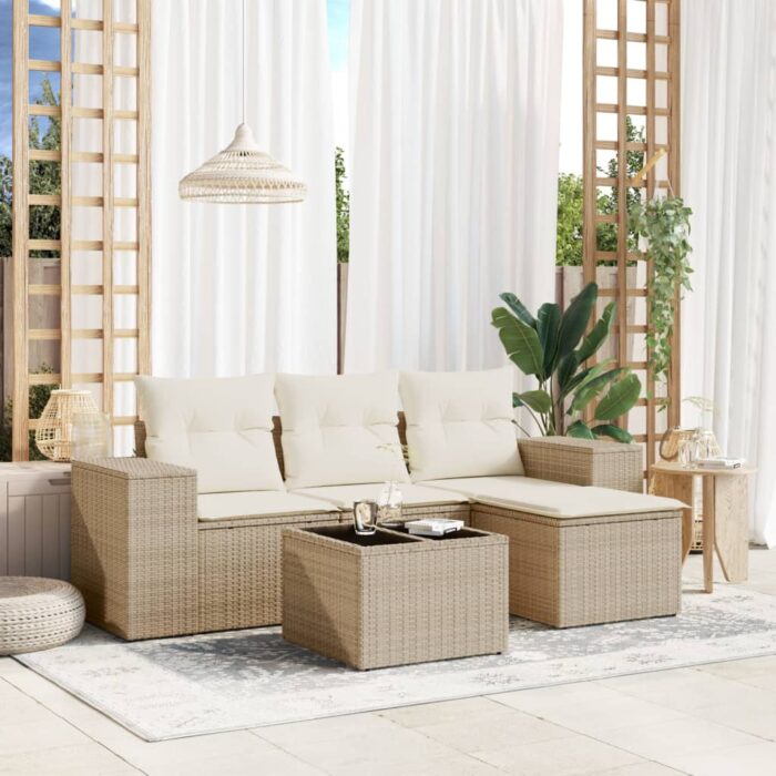 VXL8721012948297_m_en_hd_1.jpg Salon de jardin avec coussins 5 pcs beige résine tressée – Image 1