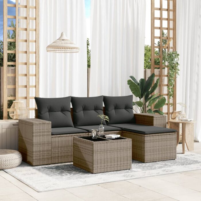 VXL8721012948310_m_en_hd_1.jpg Salon de jardin 5 pcs avec coussins gris résine tressée – Image 1