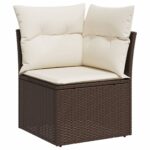 Salon de jardin avec coussins 5 pcs marron résine tressée – Image 2