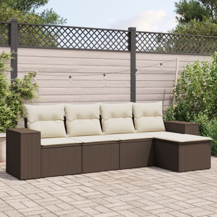 Salon de jardin avec coussins 5 pcs marron résine tressée – Image 1