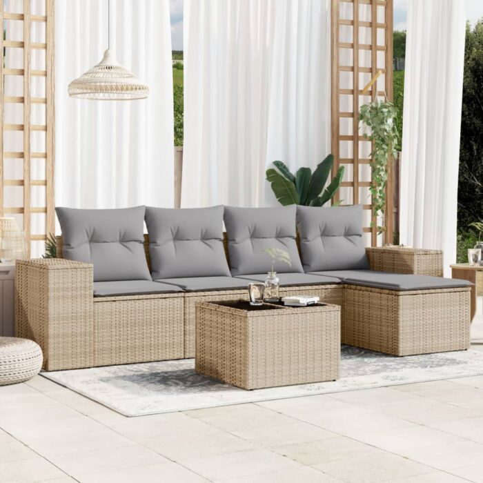 VXL8721012948501_m_en_hd_1.jpg Salon de jardin avec coussins 6 pcs beige résine tressée – Image 1