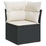 Salon de jardin 4 pcs avec coussins noir résine tressée – Image 3