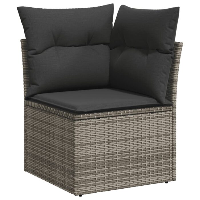 Salon de jardin 4 pcs avec coussins gris résine tressée – Image 2