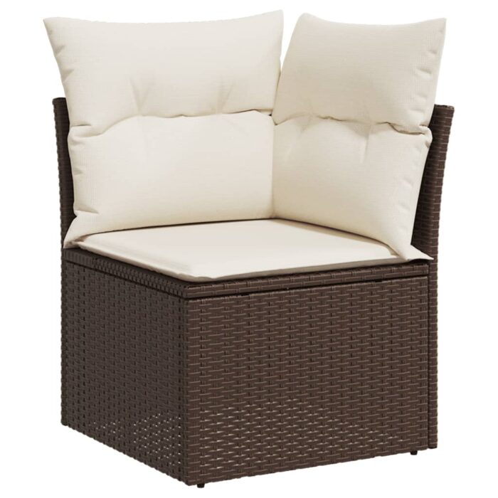 Salon de jardin 4 pcs avec coussins marron résine tressée – Image 4