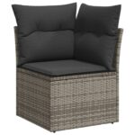 Salon de jardin 5 pcs avec coussins gris résine tressée – Image 3