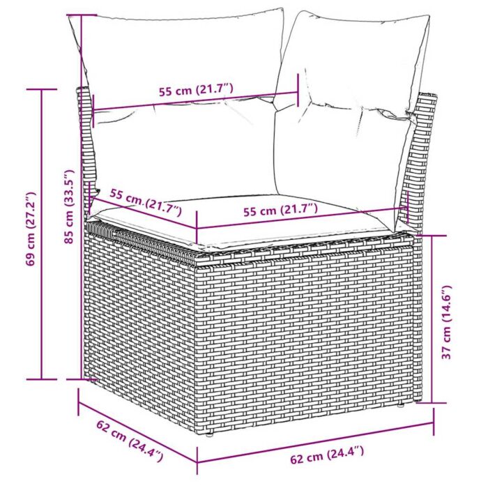 Salon de jardin 5 pcs avec coussins gris clair résine tressée – Image 11