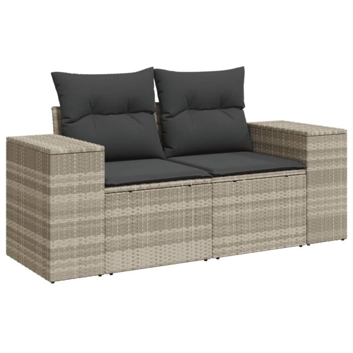 Salon de jardin 5 pcs avec coussins gris clair résine tressée – Image 2