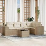 Salon de jardin avec coussins 6 pcs beige résine tressée
