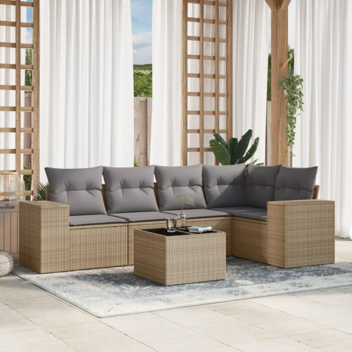 Salon de jardin avec coussins 6 pcs beige résine tressée – Image 1